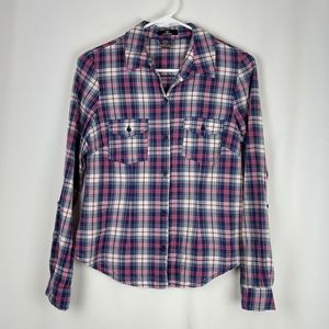 Ali & Kris Pink Blue Plaid Button Down Shirt Small